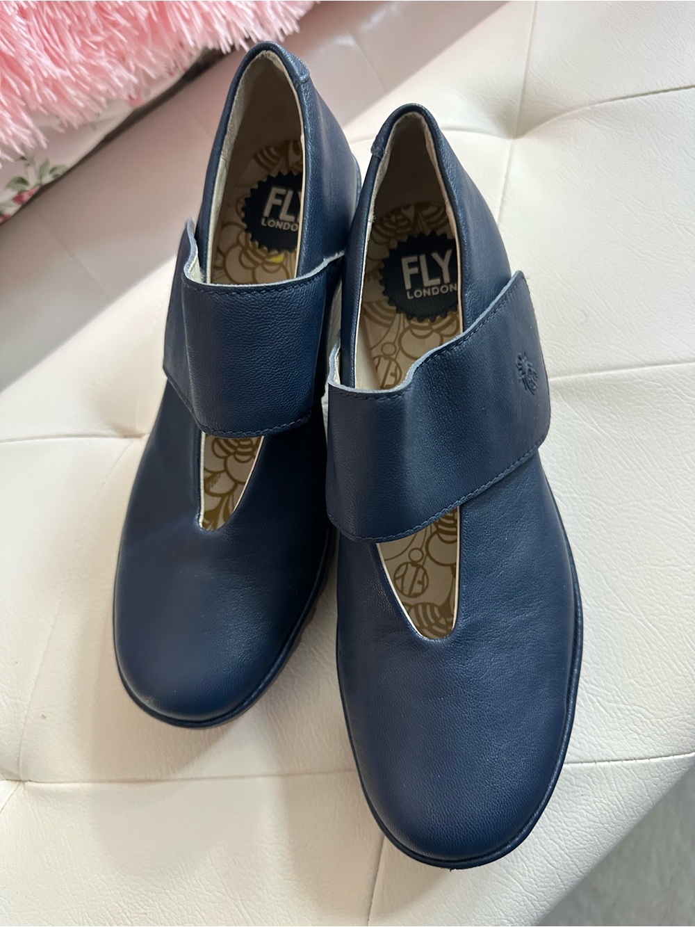 Fly London Yasi Wedge Women’s EU 41 Mary Jane Navy Blue Leather Shoes Cross post